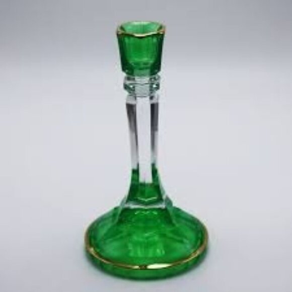 Set of 2 Empoli Emerald and Clear Glass Candle Holders Circa 1950 - 8.5" Tall - Picture 2 of 8